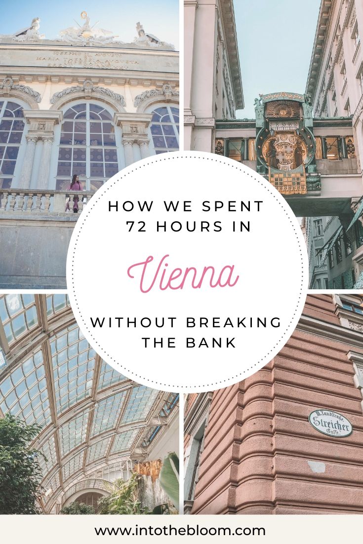 A Pinterest graphic about spending 72 hours in Vienna without breaking the bank