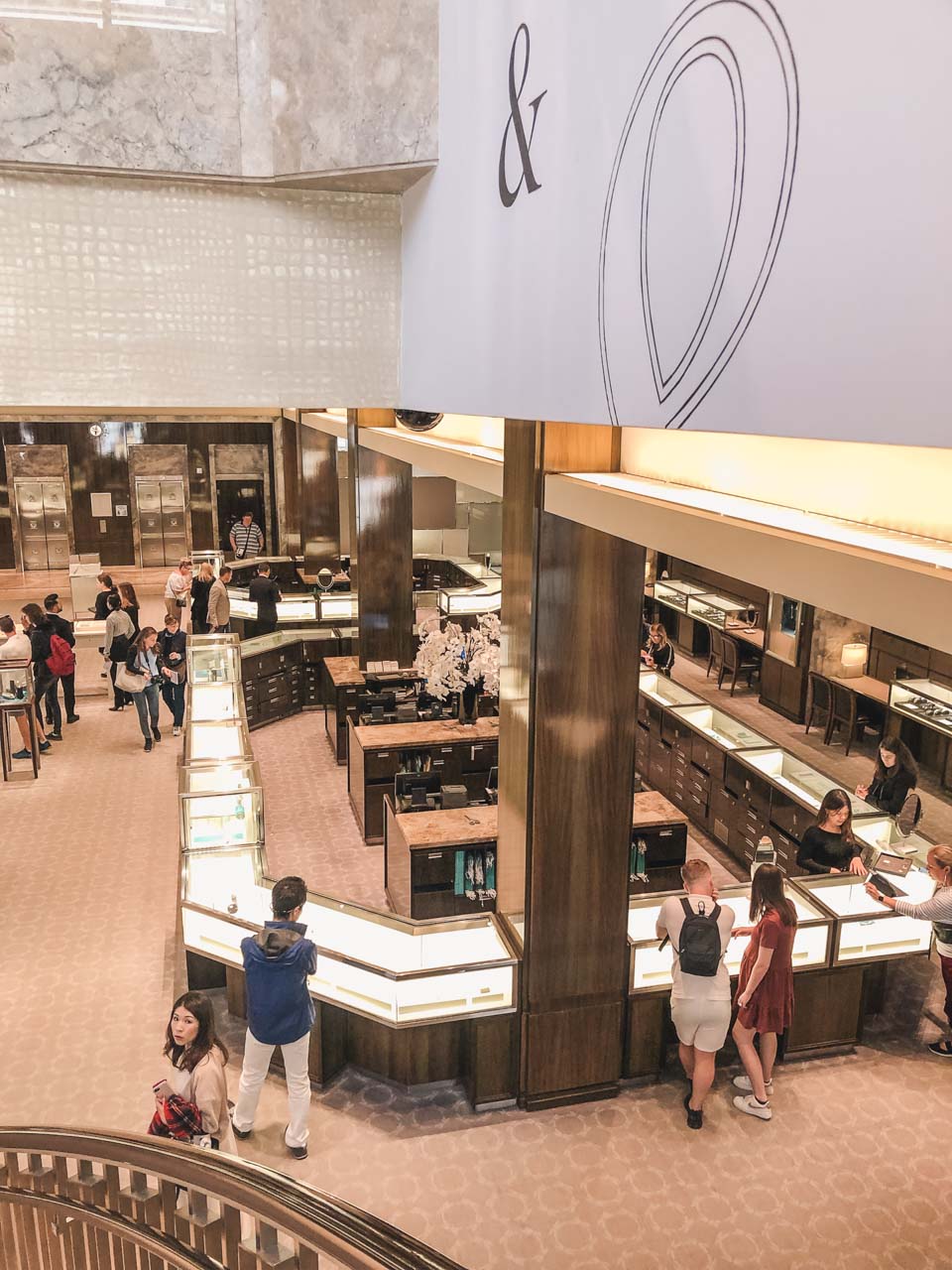Glass cases inside Tiffany's Fifth Avenue store in New York City