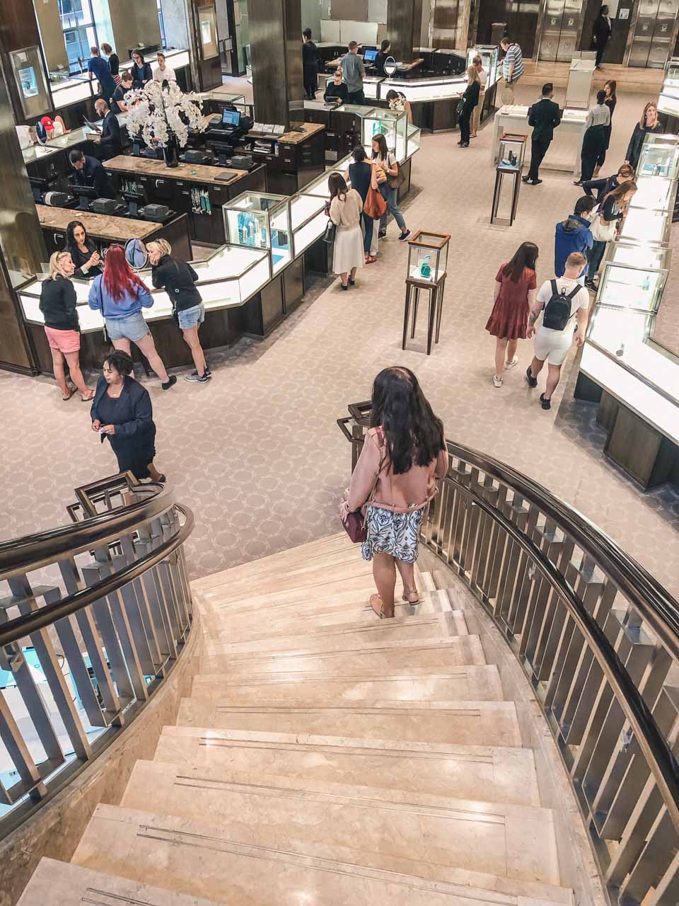 A girl inside Tiffany's Fifth Avenue store in New York City