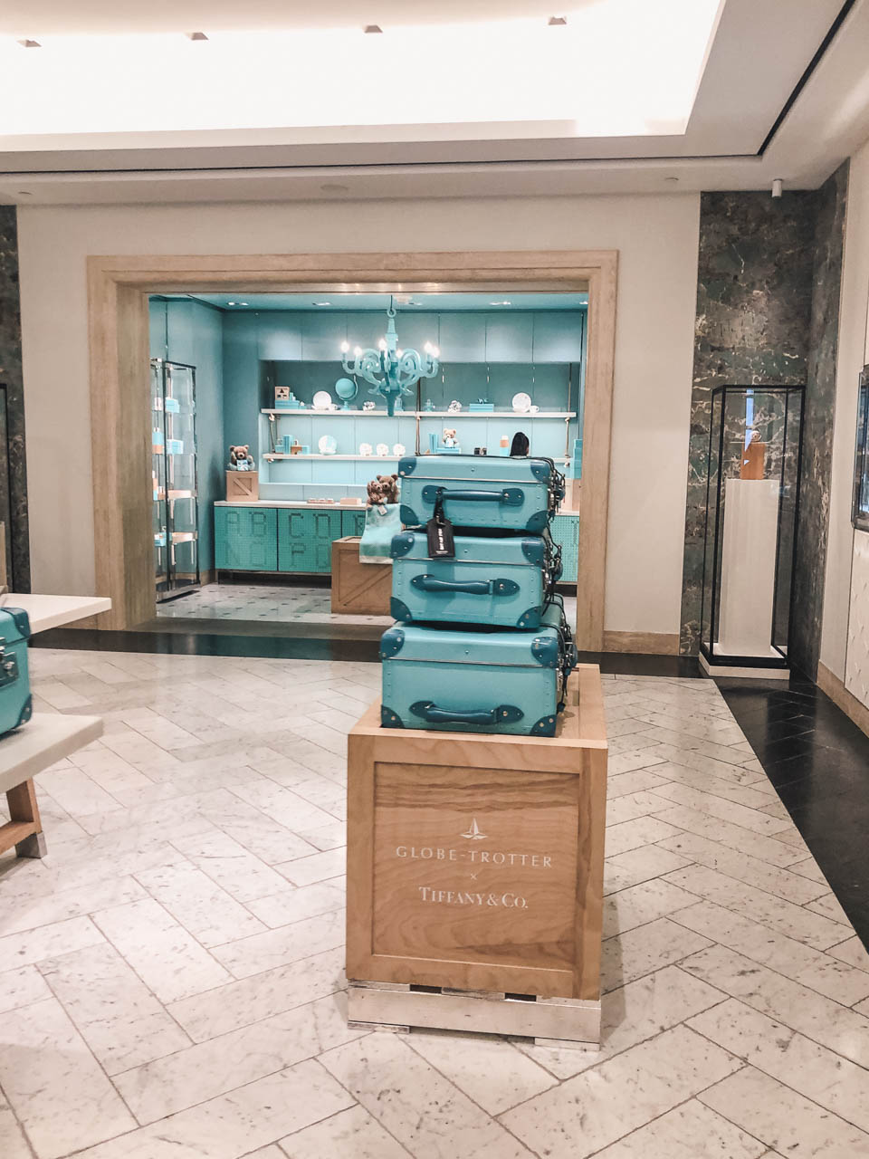 A display of suitcases at Tiffany's store on Fifth Avenue