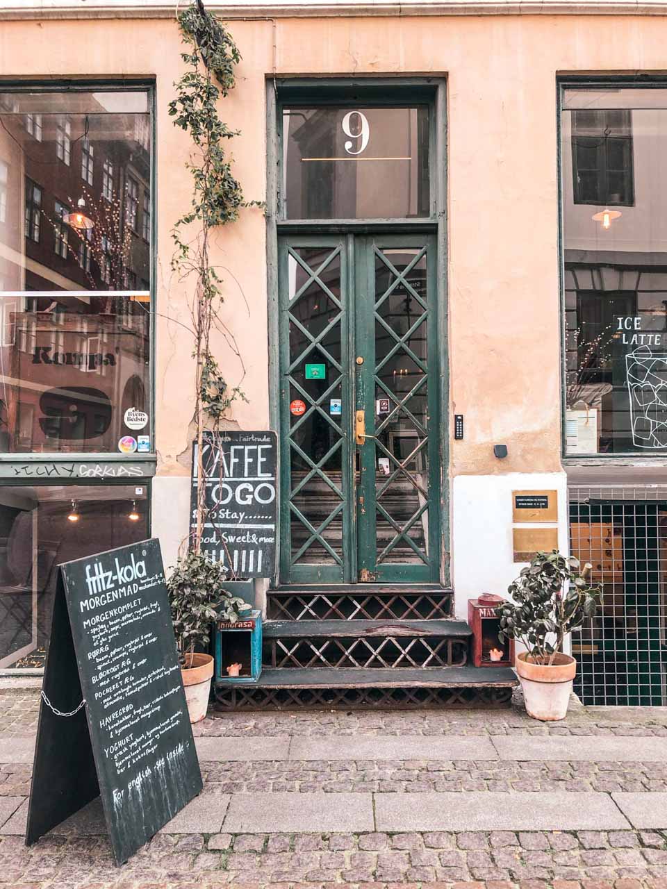 The entrance to a café in Copenhagen, Denmark
