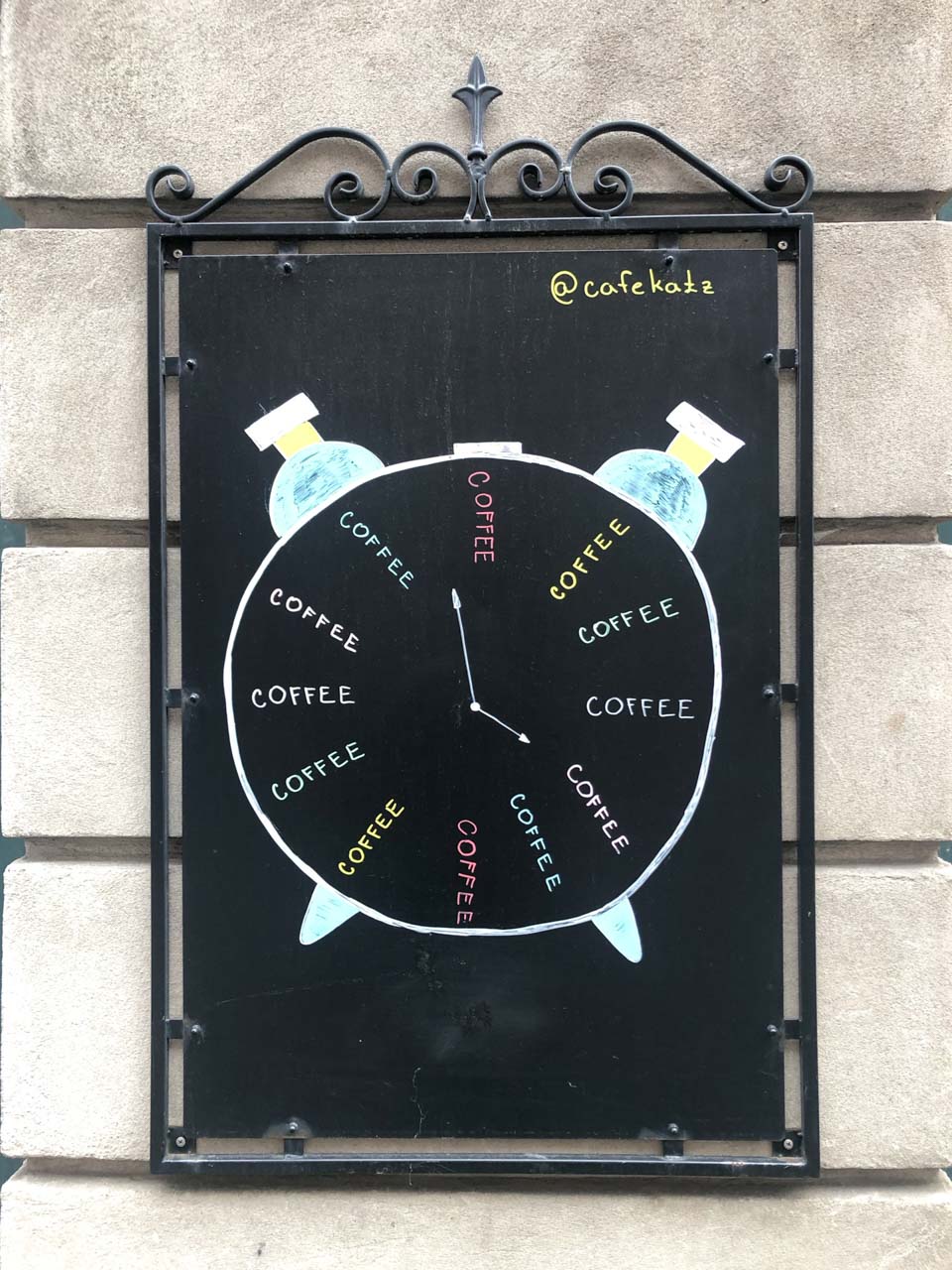 A blackboard with a drawing outside Katz in Copenhagen, Denmark