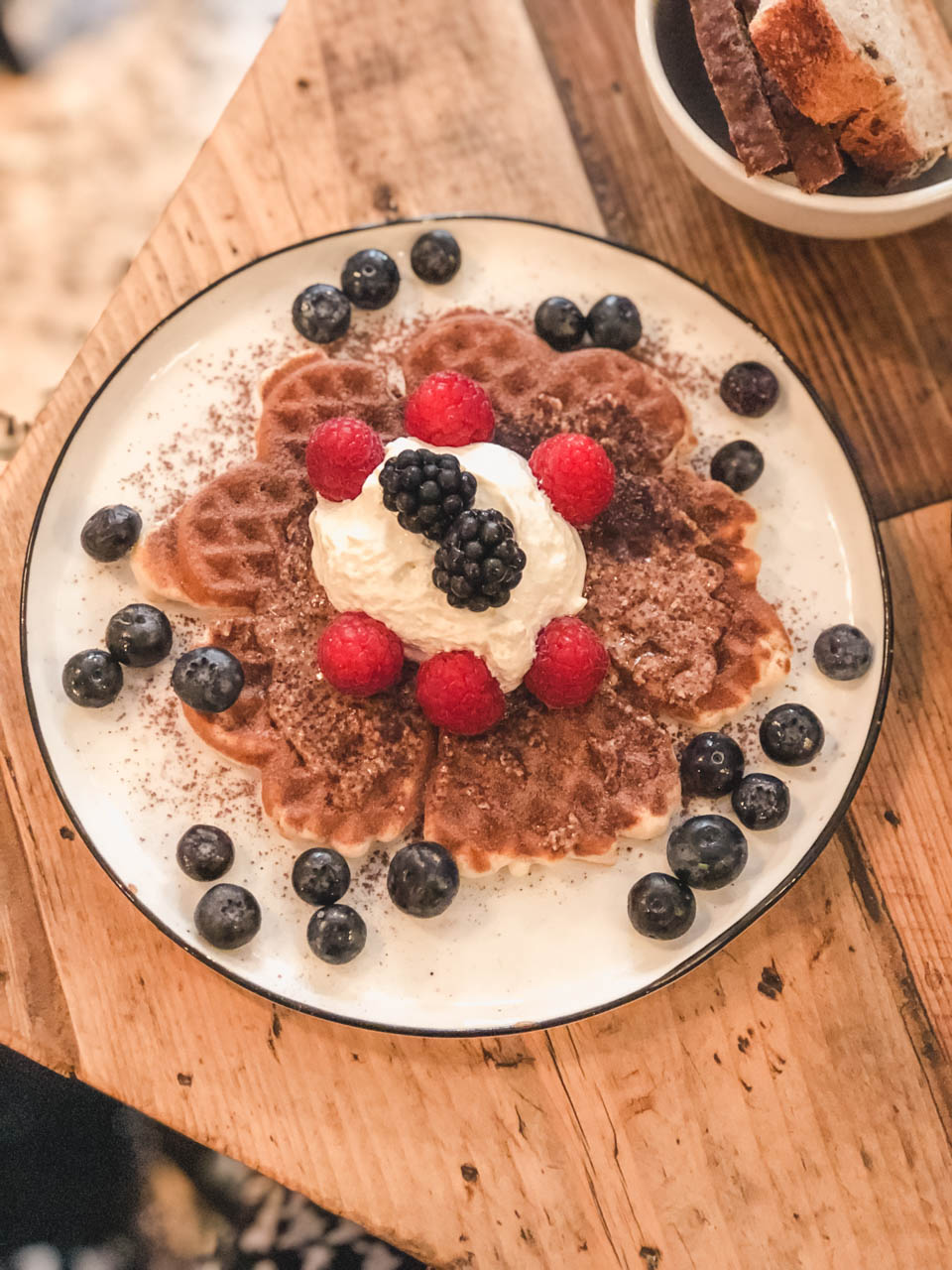 Waffles with almond butter and berries