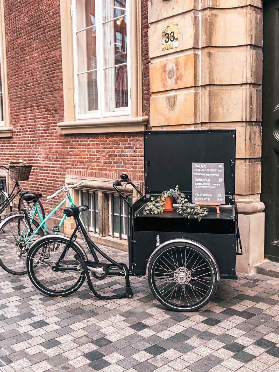 A decorative bike used to sell coffee on the streets of Copenhagen, Denmark