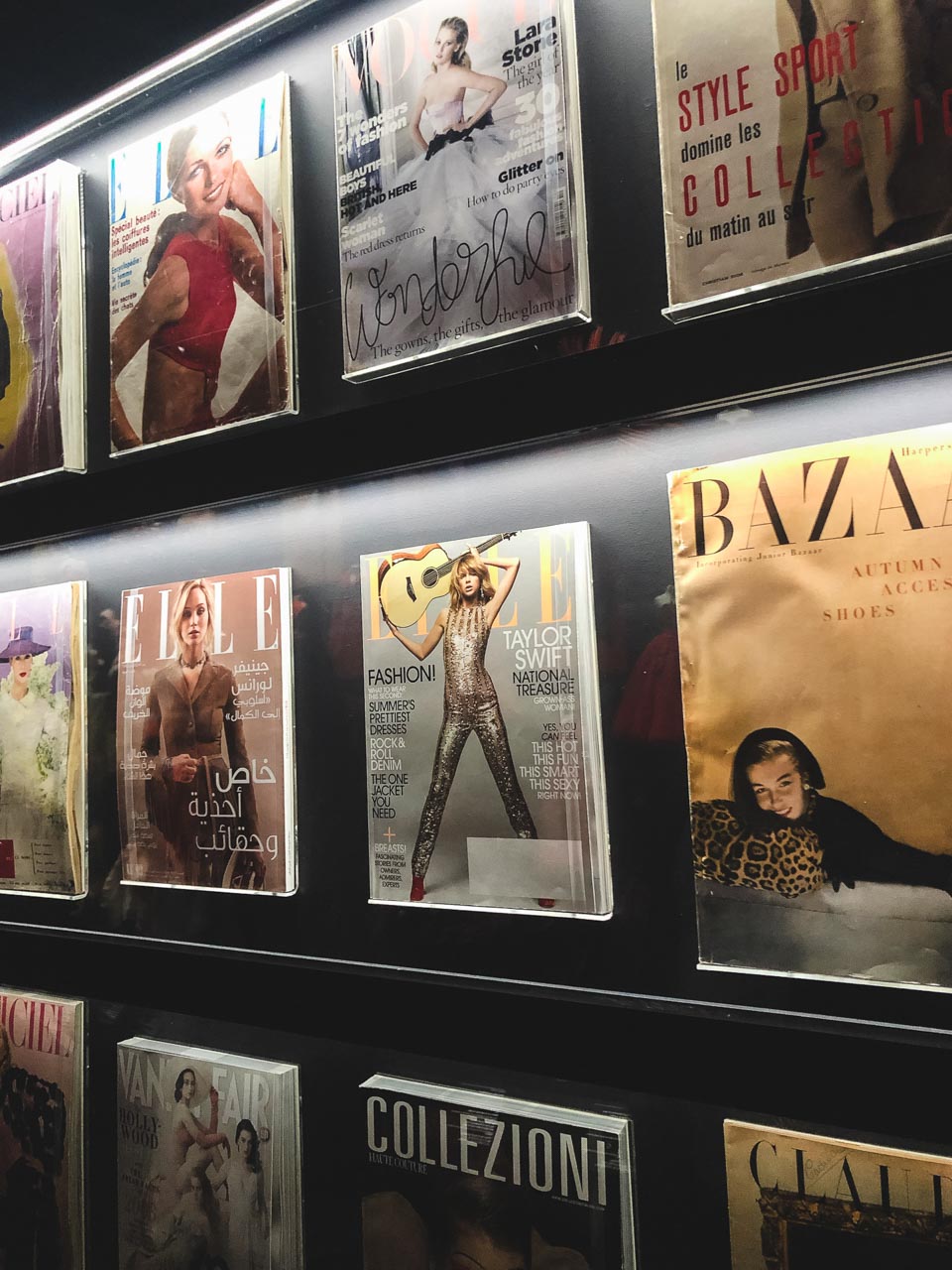 Magazine covers featuring Dior looks at the Victoria and Albert Museum in London