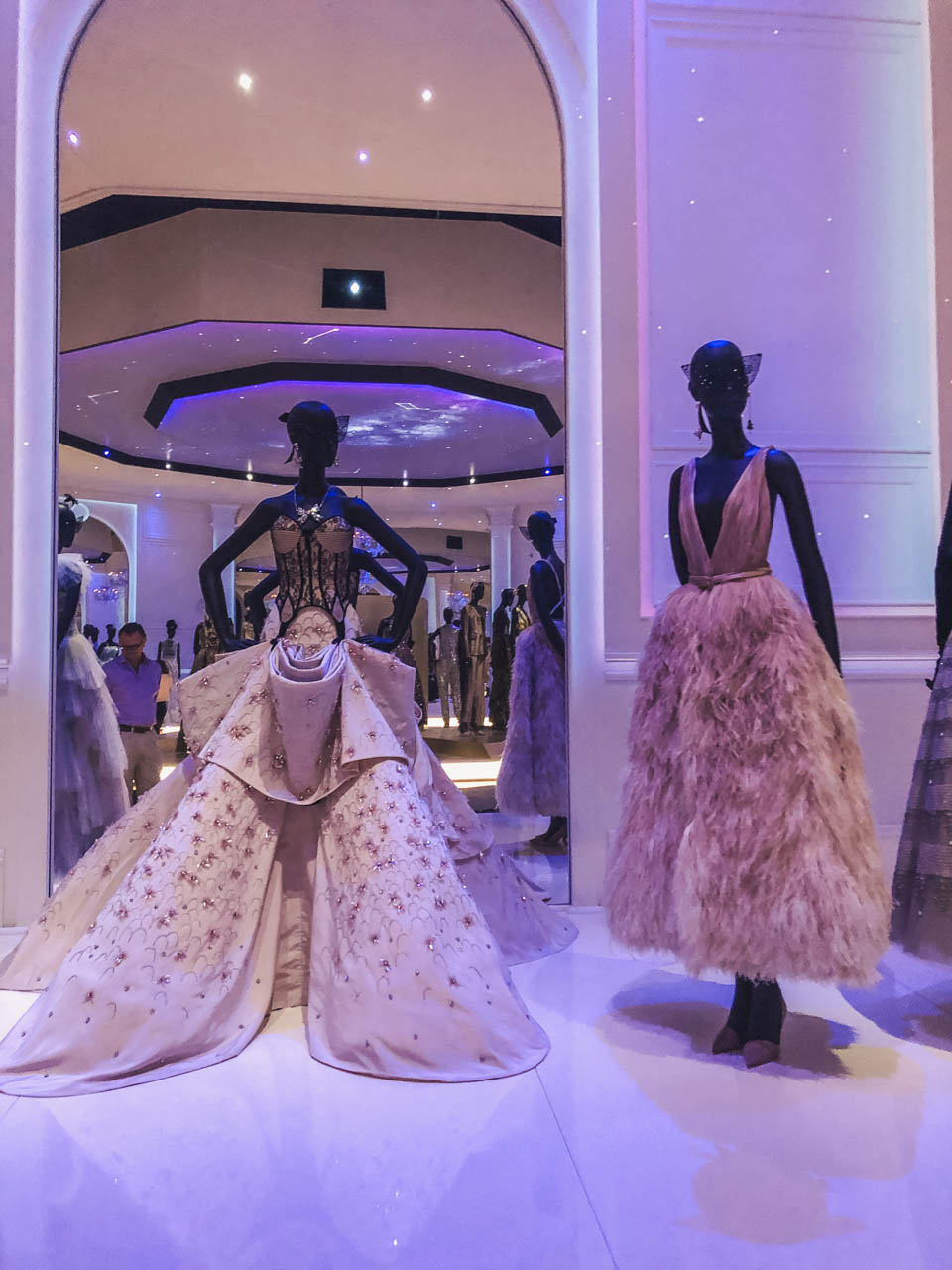 Dior haute couture gowns displayed at the Victoria and Albert Museum in London