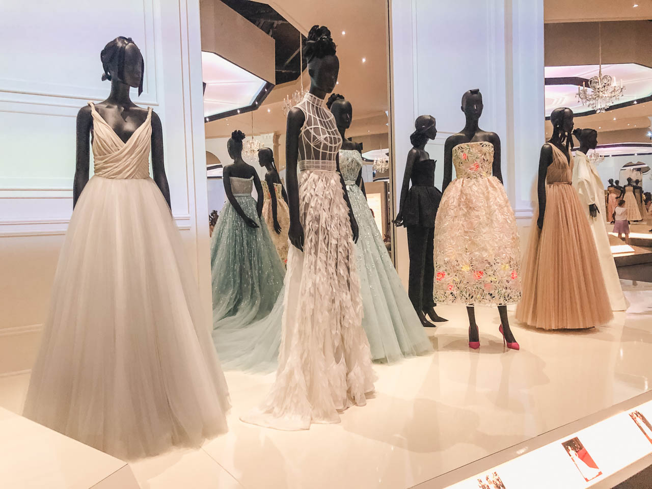 Dior haute couture gowns worn by celebrities displayed at the Victoria and Albert Museum in London