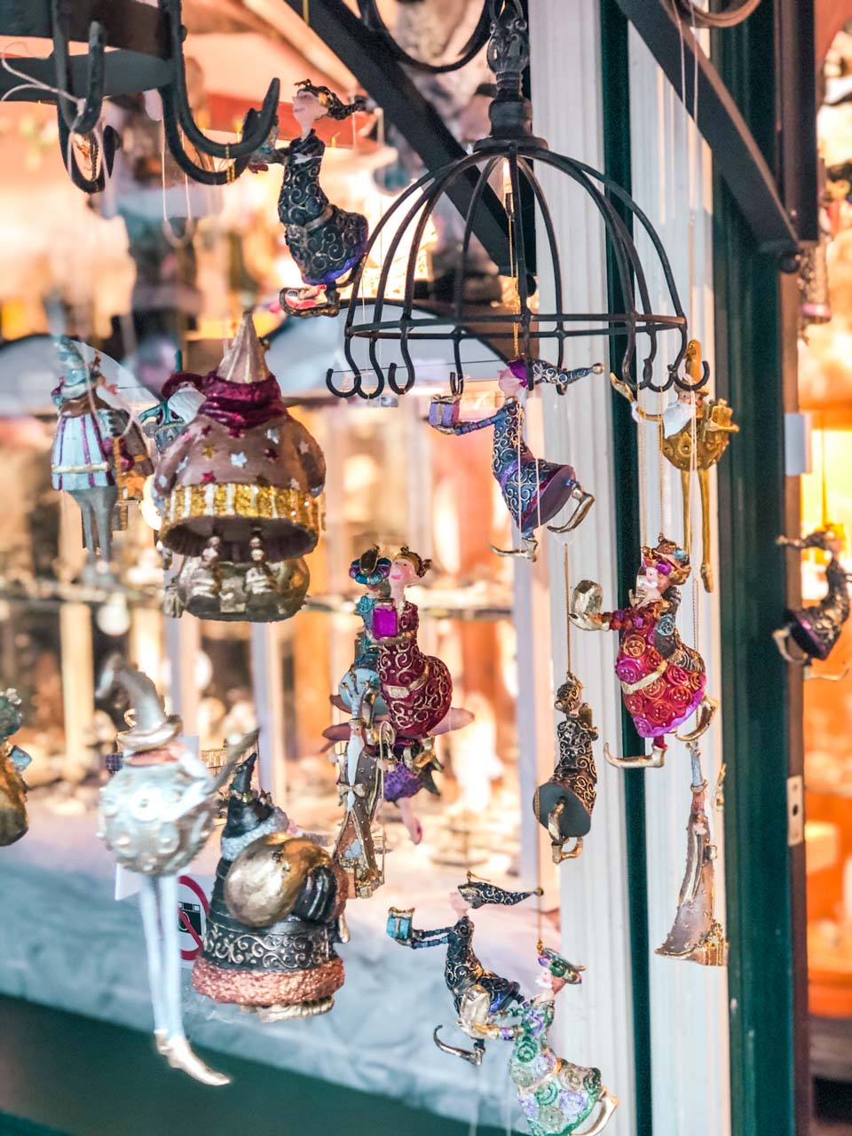 Handmade Christmas ornaments at the City Hall Christmas Market in Hamburg
