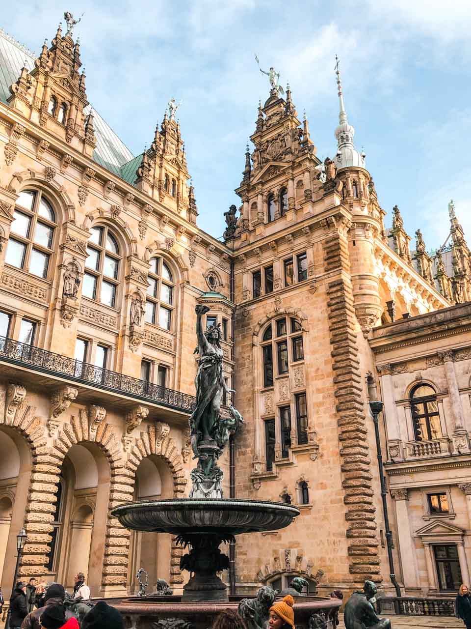 The fountain in the inner courtyard of the City Hall in Hamburg