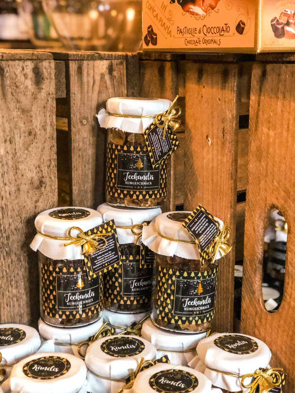 Jars filled with treats inside Wasserschloss Tea Shop in Hamburg