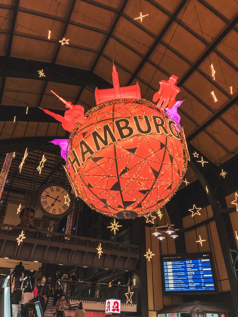 A giant ball decorating the main railway station in Hamburg