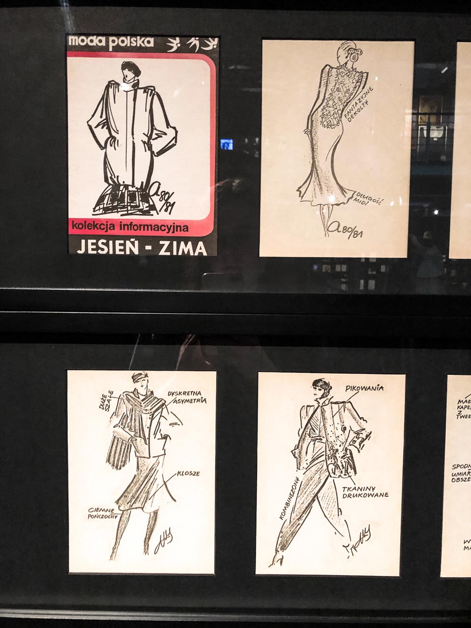 Fashion sketches of Moda Polska at The Central Museum of Textiles in Łódź, Poland