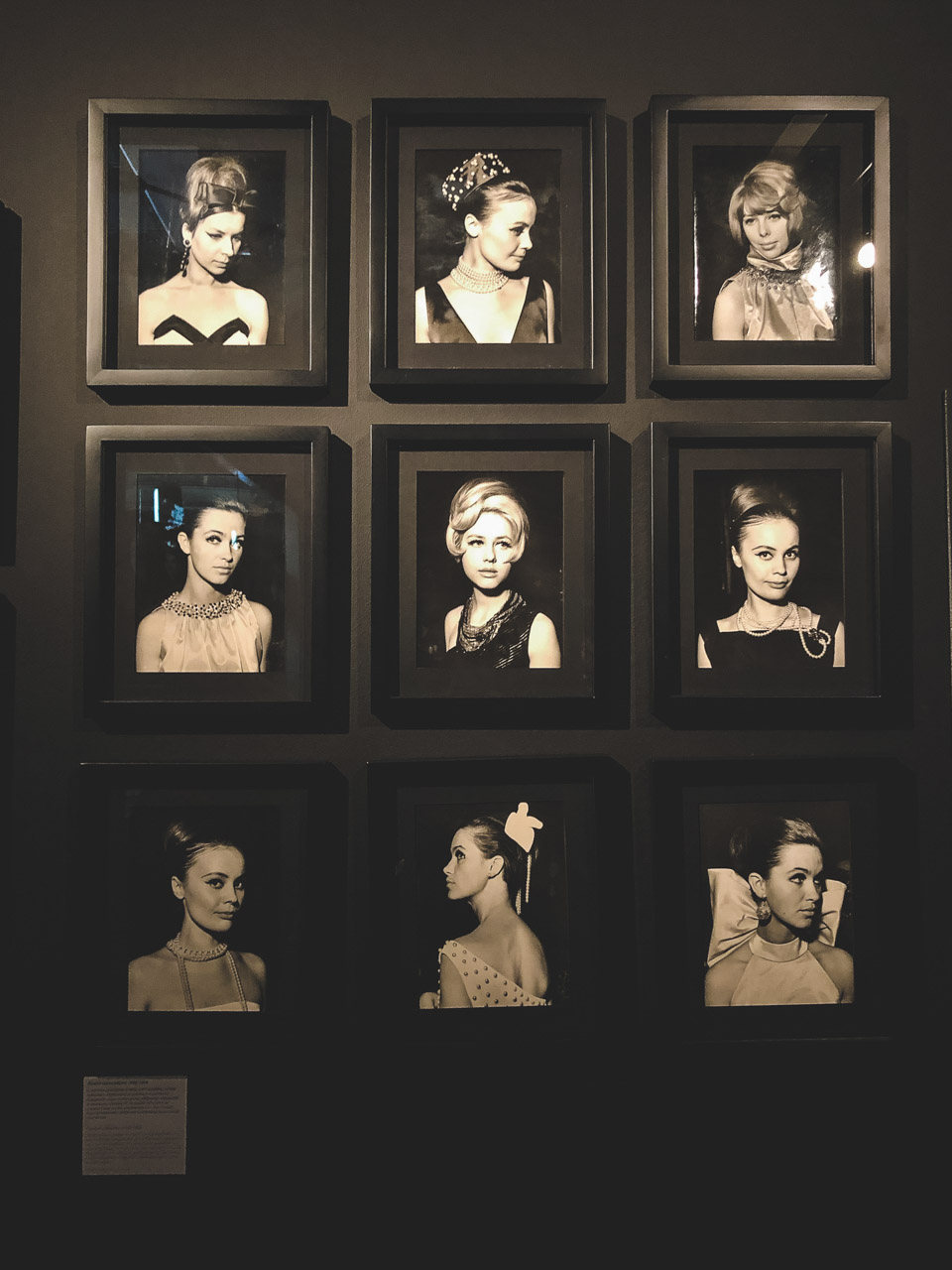 Old photos of models on display at The Central Museum of Textiles in Łódź, Poland