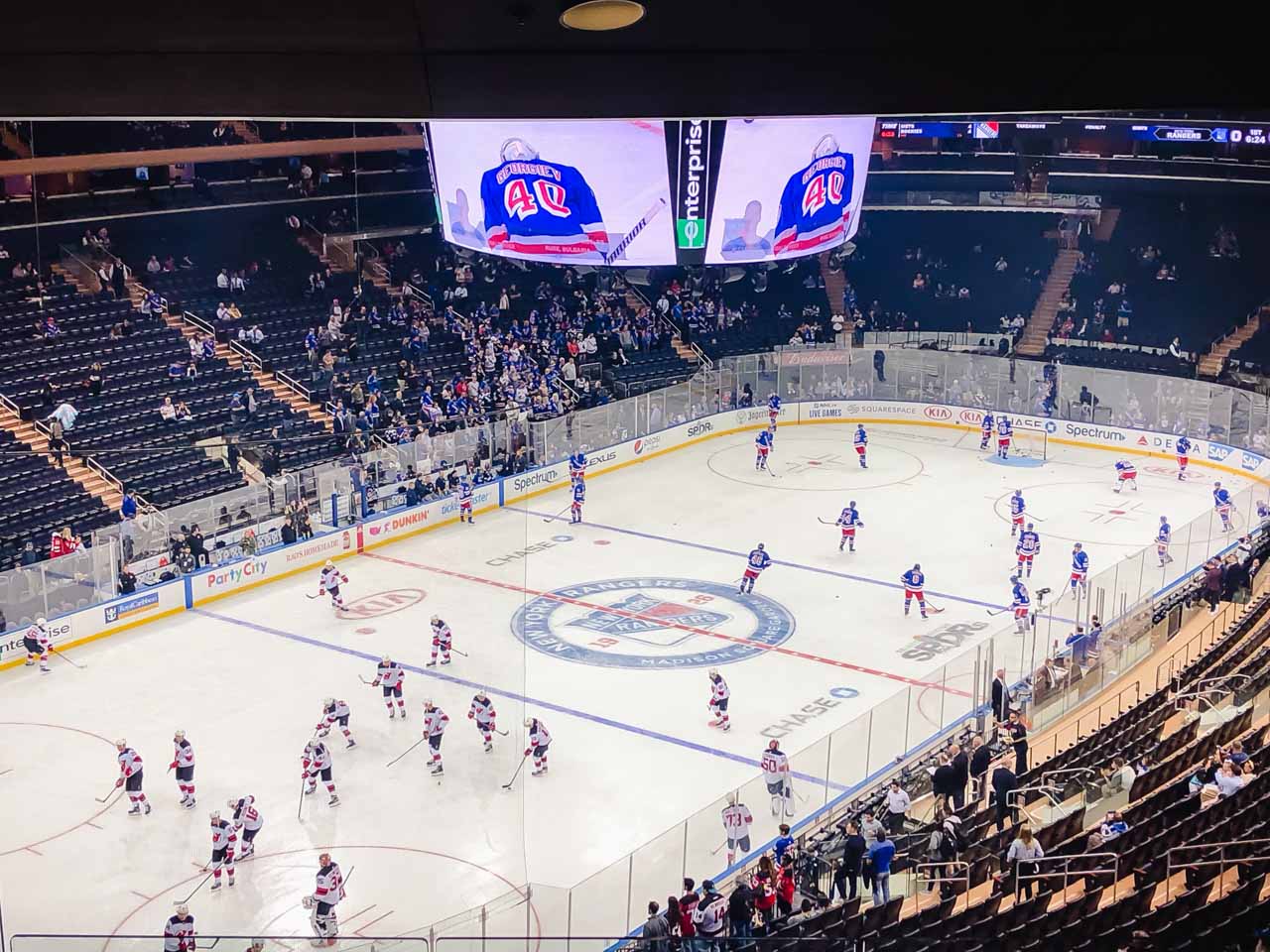 Hockey players at the New York Rangers vs New Jersey Devils game at Madison Square Garden