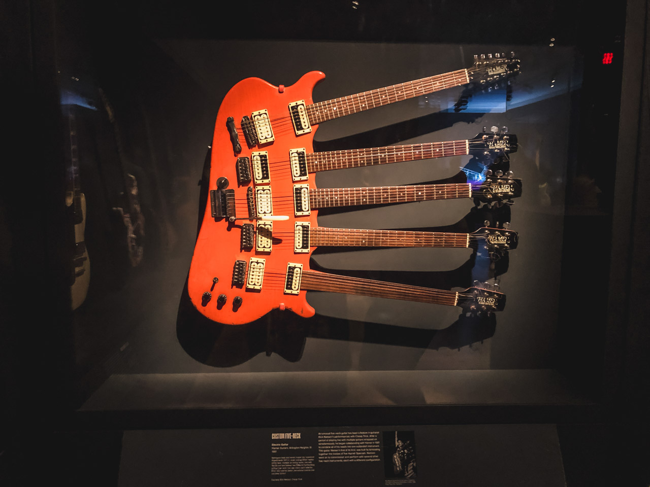 A custom five-neck guitar on display at The Met