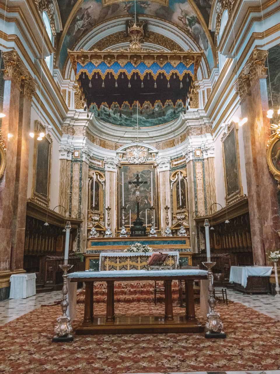 The altar inside St. Paul's Cathedral in Mdina, Malta