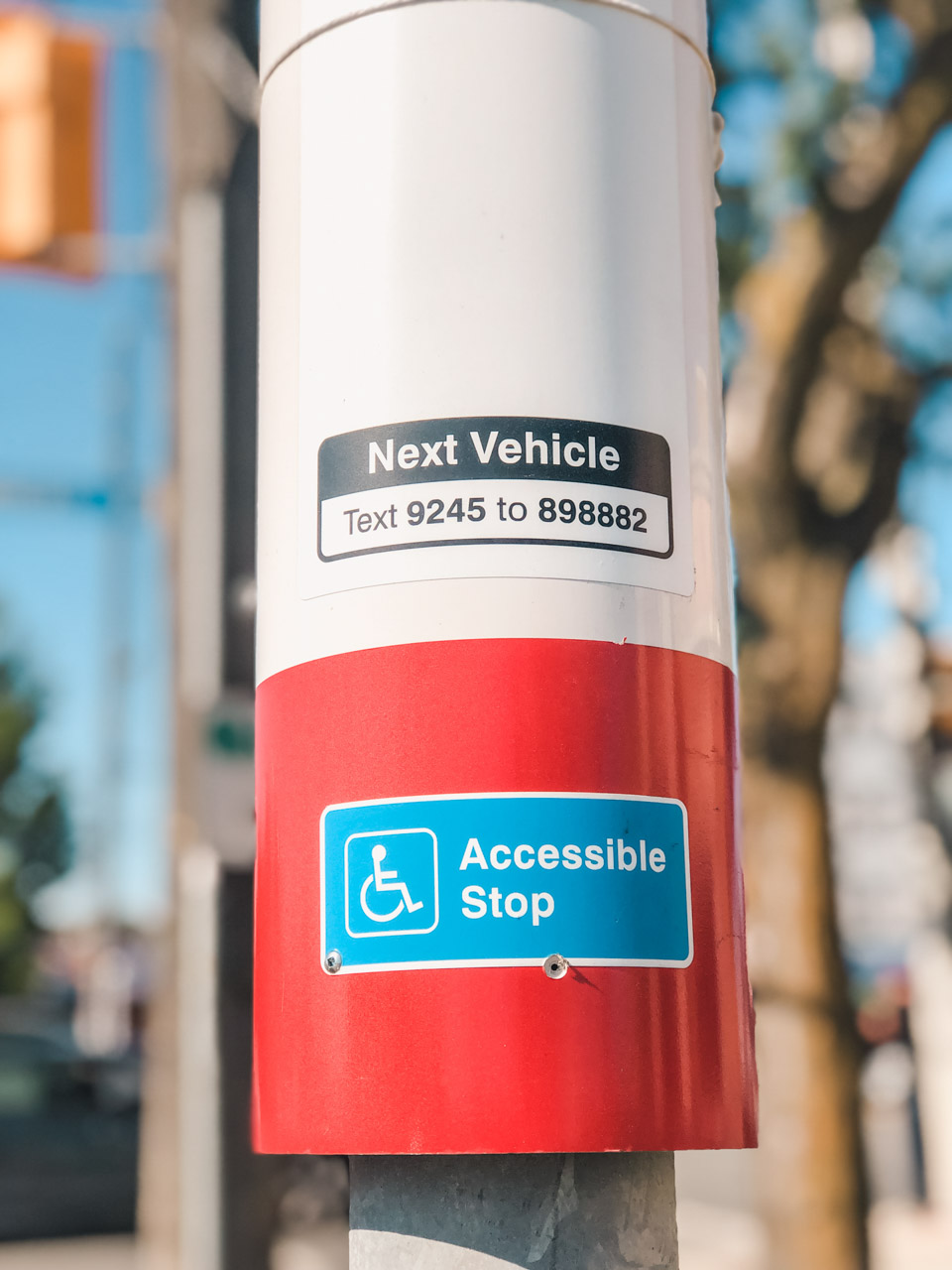 A post at a bus stop in Toronto, Canada