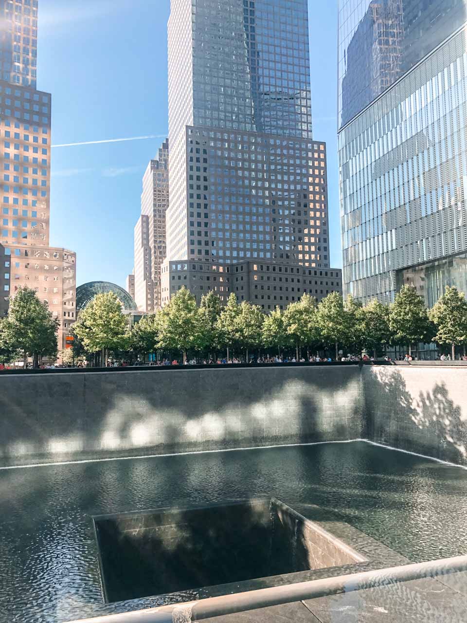 A memorial fountain at Ground Zero in New York