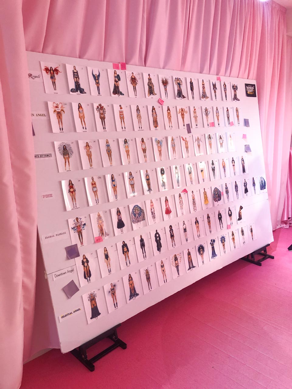 A moodboard from the Victoria's Secret Fashion Show propped up against the wall