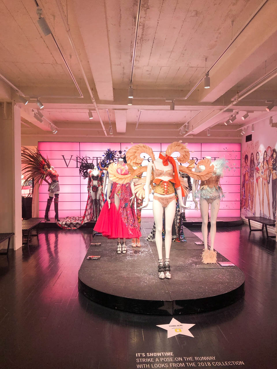 Mannequins dressed in Victoria's Secret Fashion Show outfits inside the Fifth Avenue store