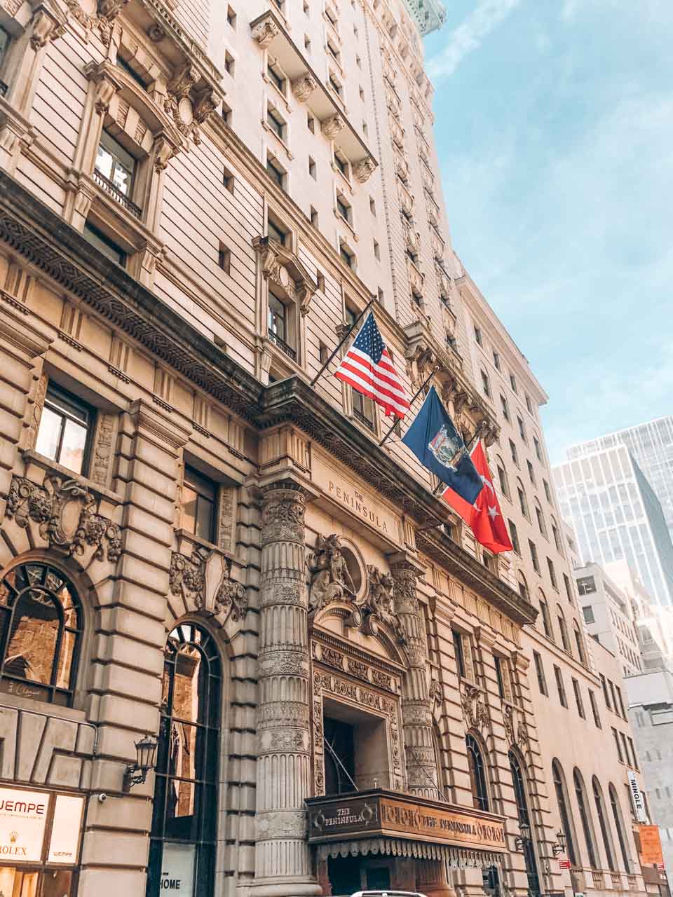 The exterior of The Peninsula Hotel in New York City