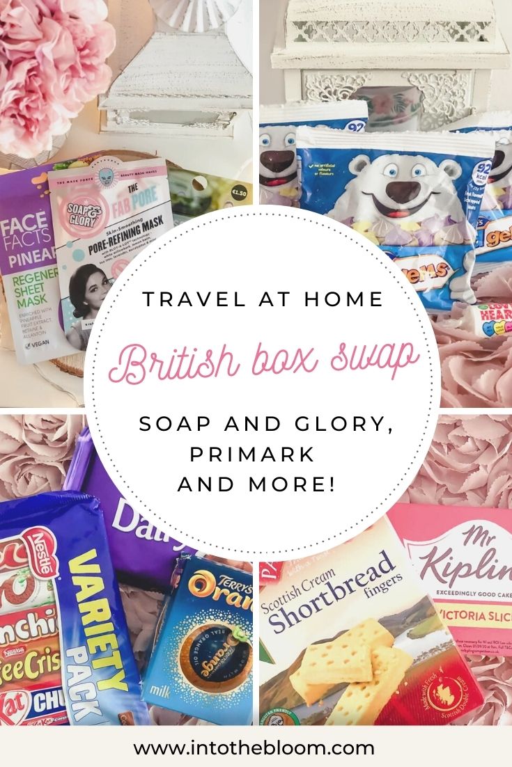 Box swap featuring British snacks and beauty bits from Soap and Glory and Primark