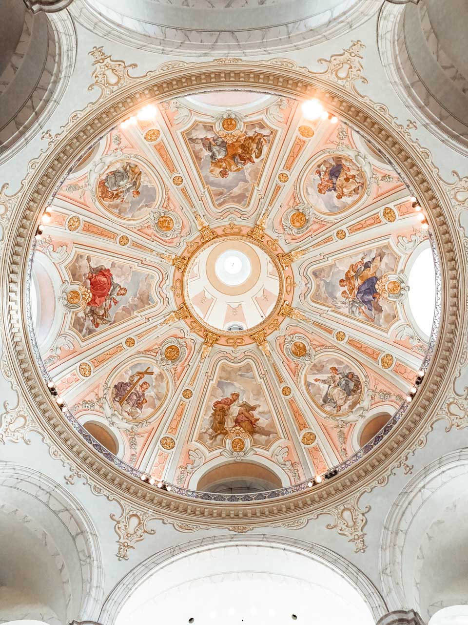 The dome of the Frauenkirche in Dresden, Germany seen from below