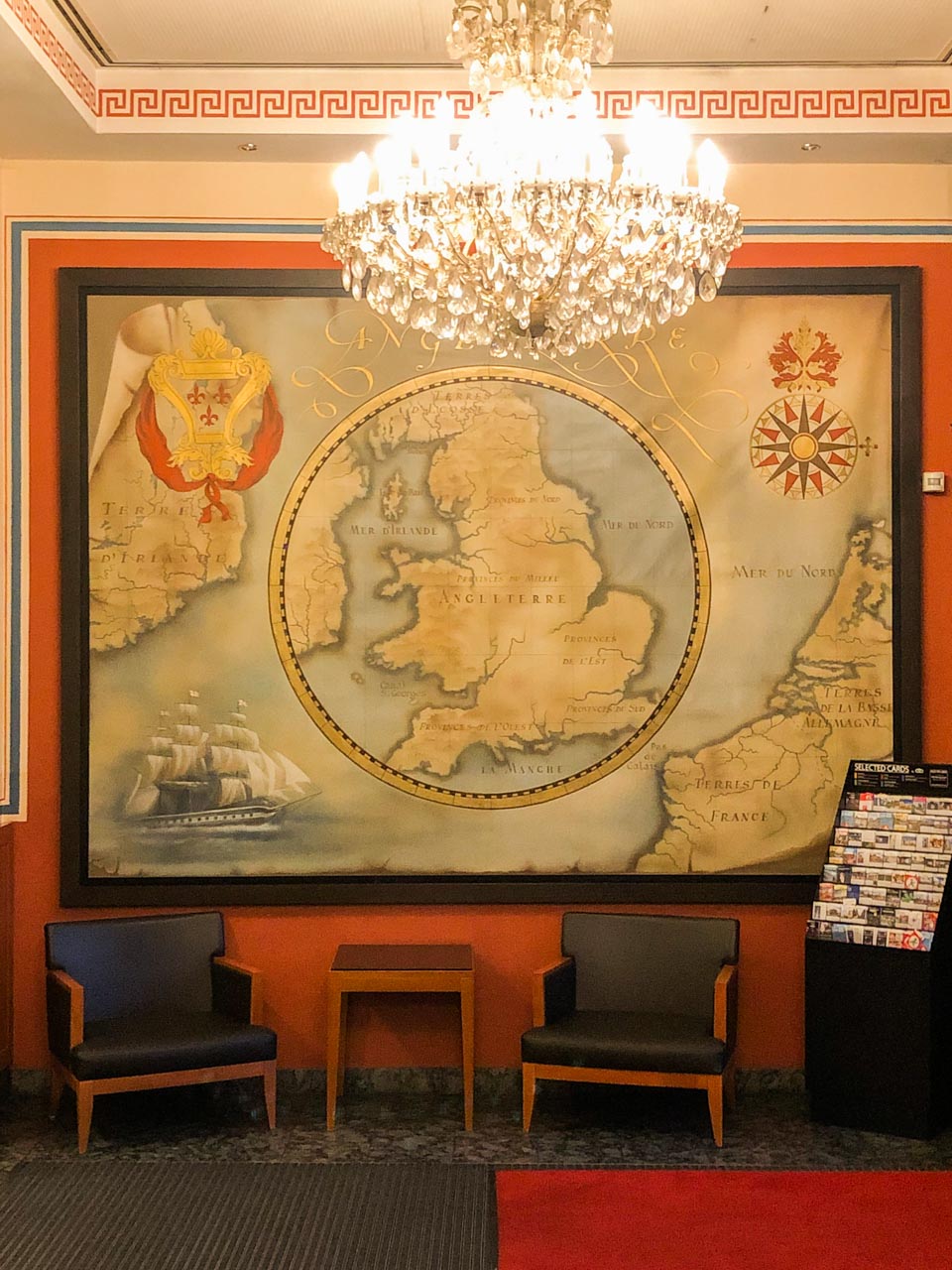 A map of the United Kingdom hanging in the lobby of Angleterre Hotel in Berlin, Germany