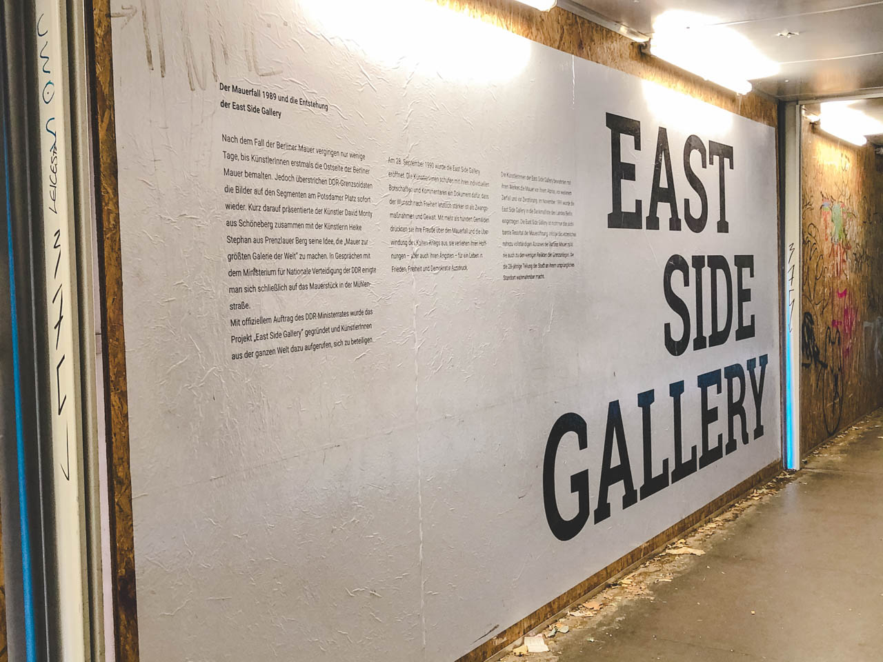 Poster describing the origin of the East Side Gallery in Berlin, Germany