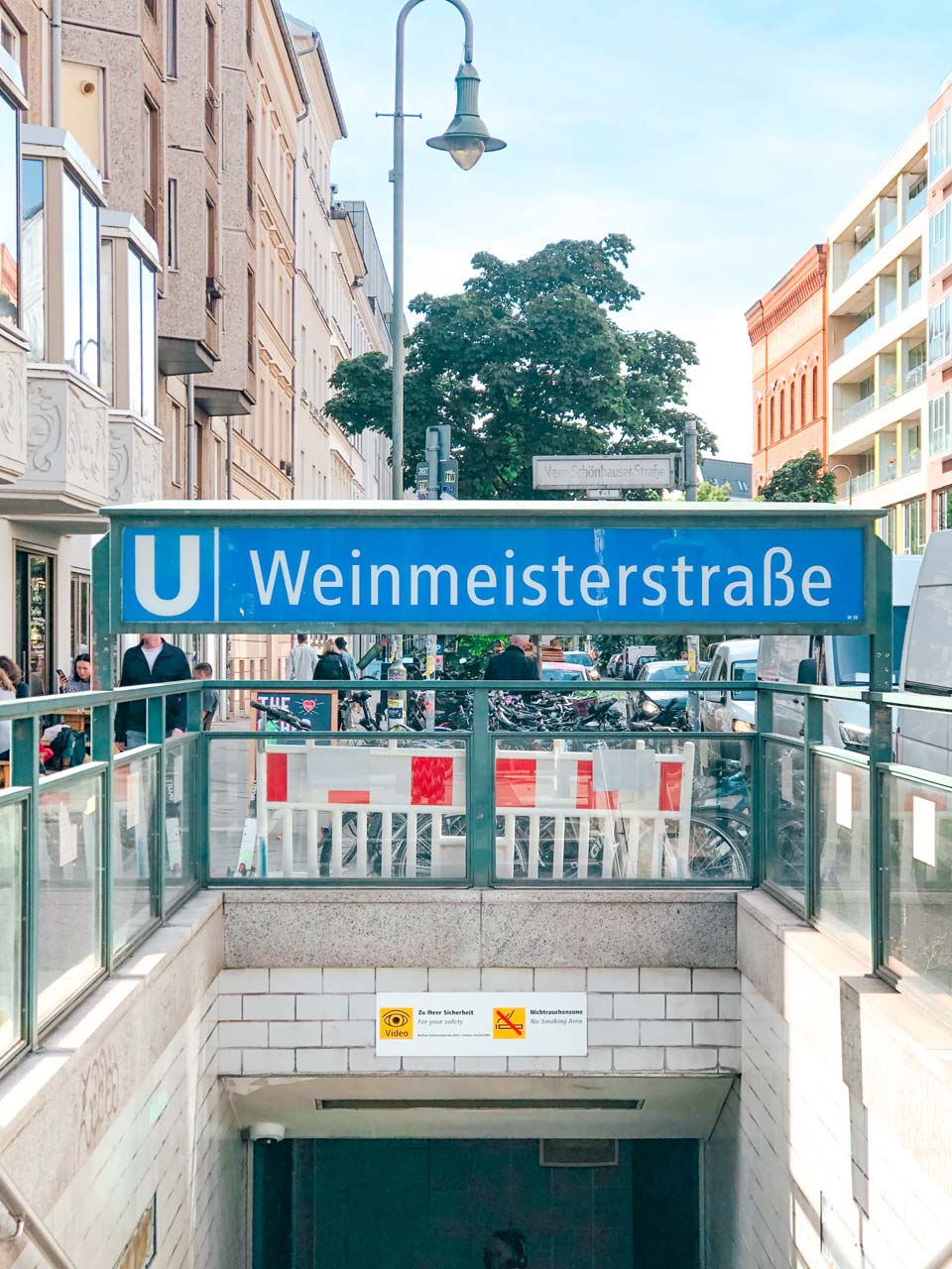 Sign marking the entrance to the Weinmeisterstraße U-Bahn station in Berlin, Germany