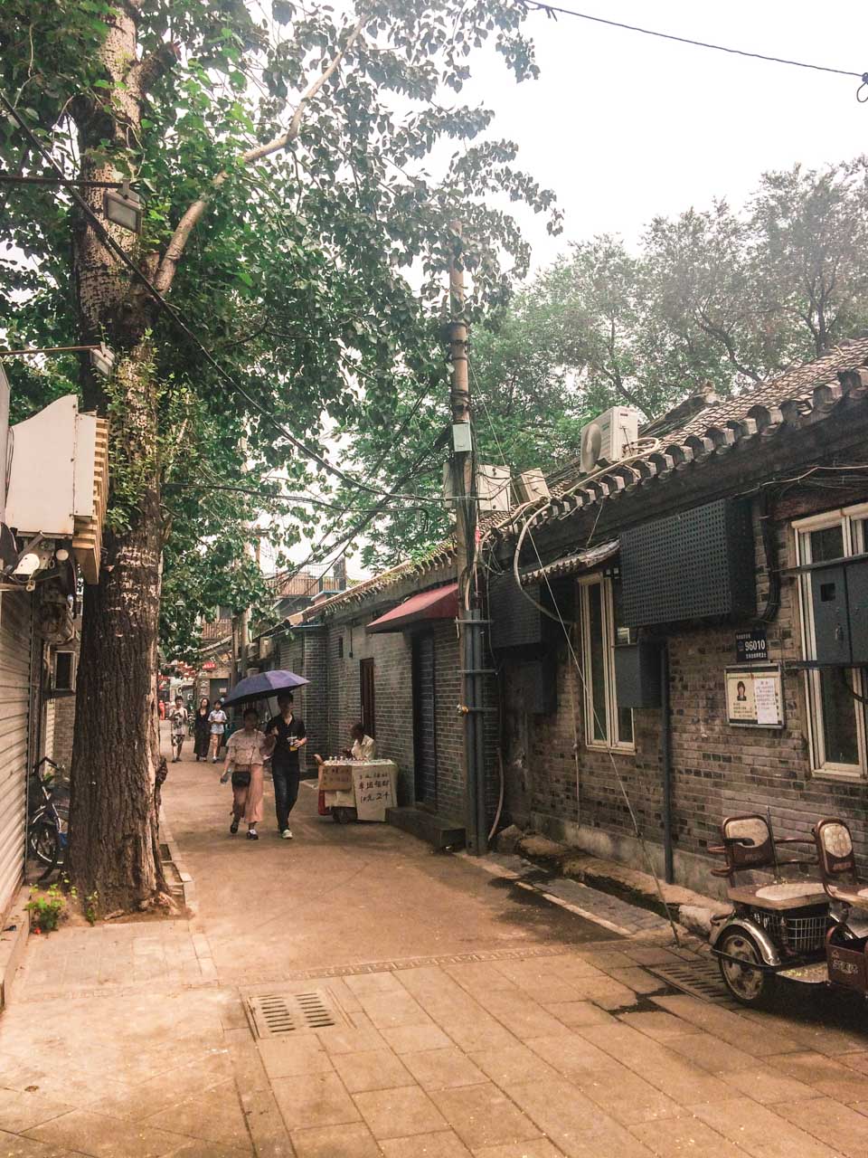 People walking around one of the hutongs in Beijing, China