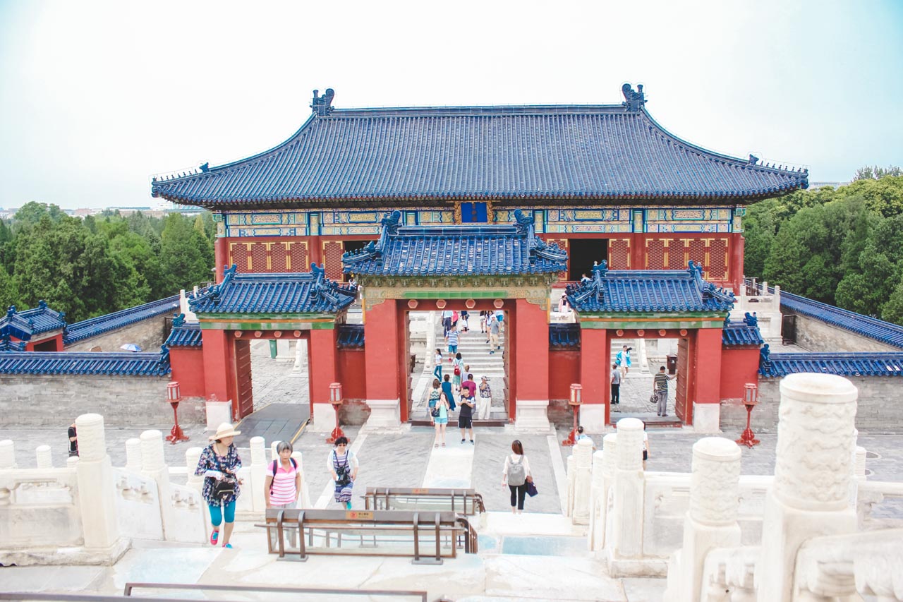Prayer hall in the Temple of Heaven seen from the base of the Hall of Prayer for Good Harvests