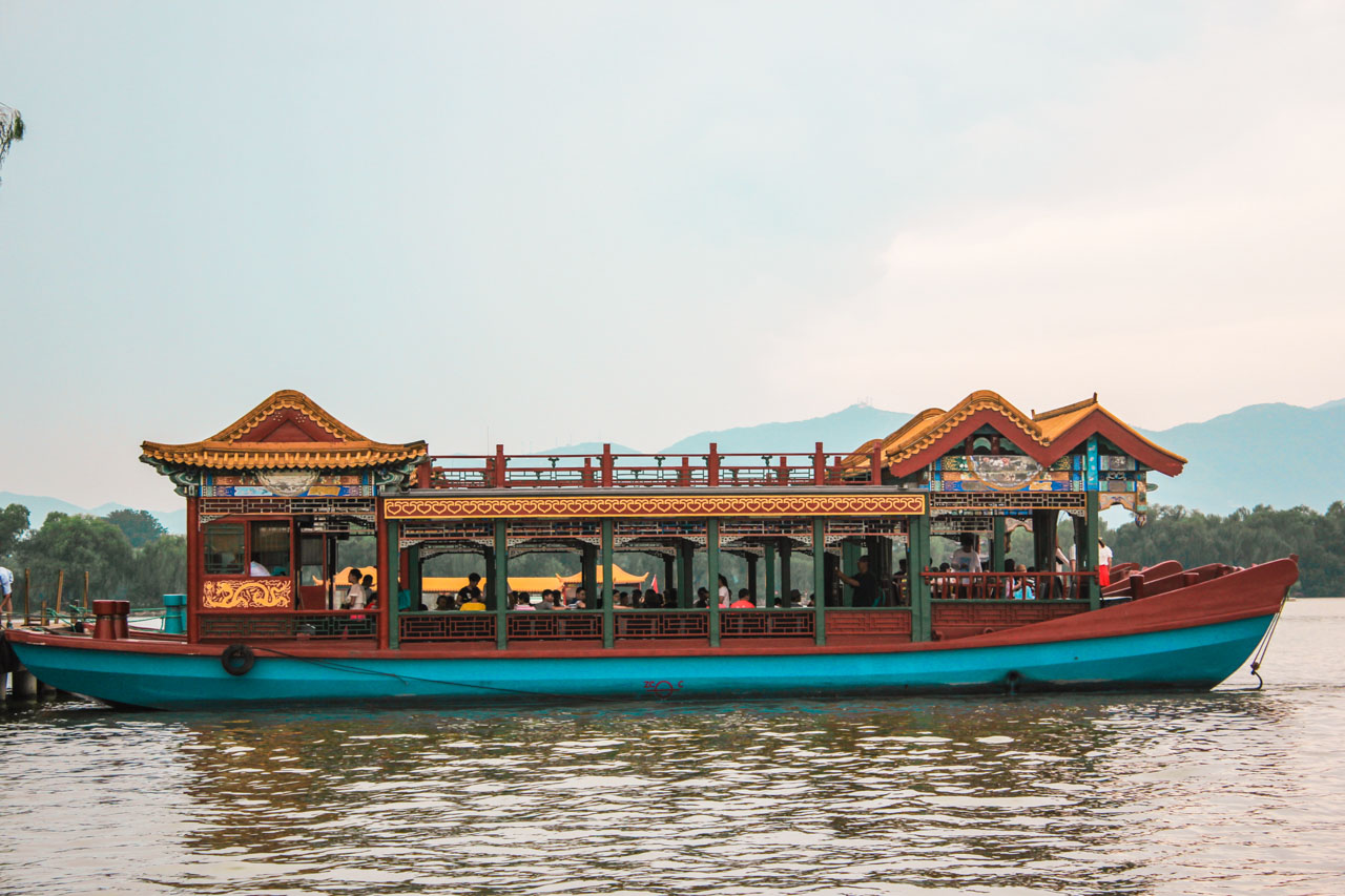 A large dragon boat on Kunming Lake at the Summer Palace in Beijing, China