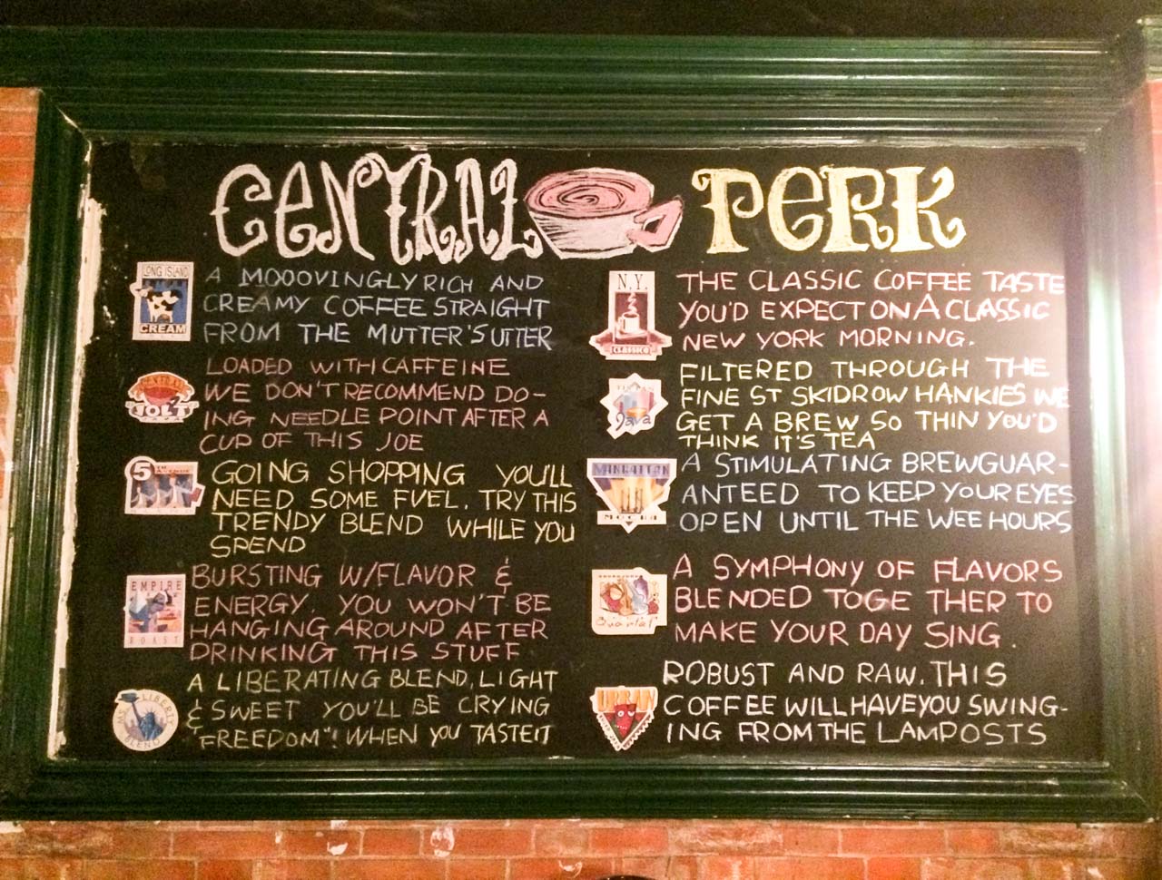 A blackboard at Beijing's Central Perk café with descriptions of the available coffee blends