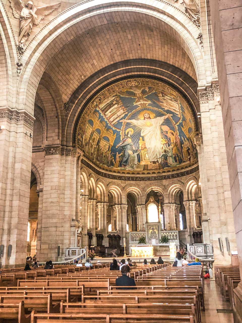 Mosaic in the Sacré-Cœur basilica in Paris, France, portraying the risen Christ in white robes