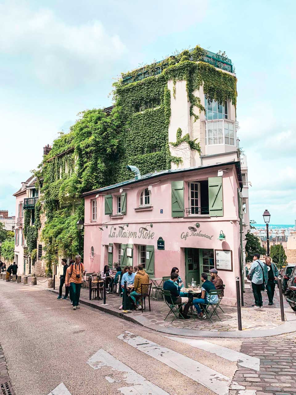 La Maison Rose in Montmartre, Paris seen from the other side of the street