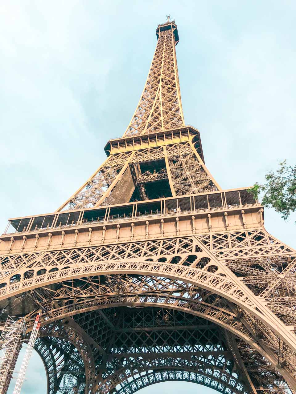 An upwards shot of the Eiffel Tower in Paris, France