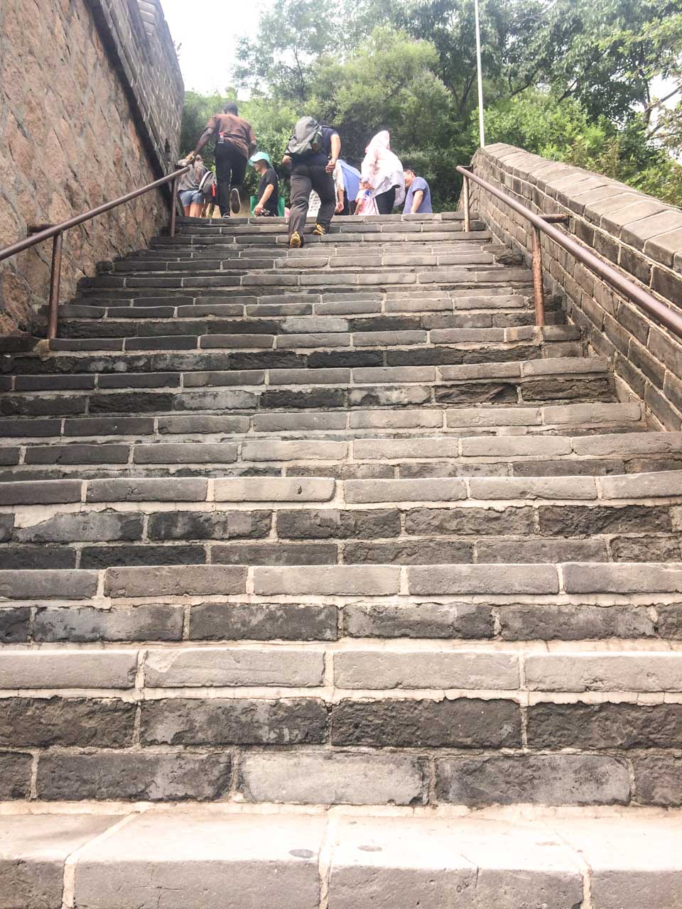 People walking up the steep stairs on the Juyongguan section of the Great Wall of China
