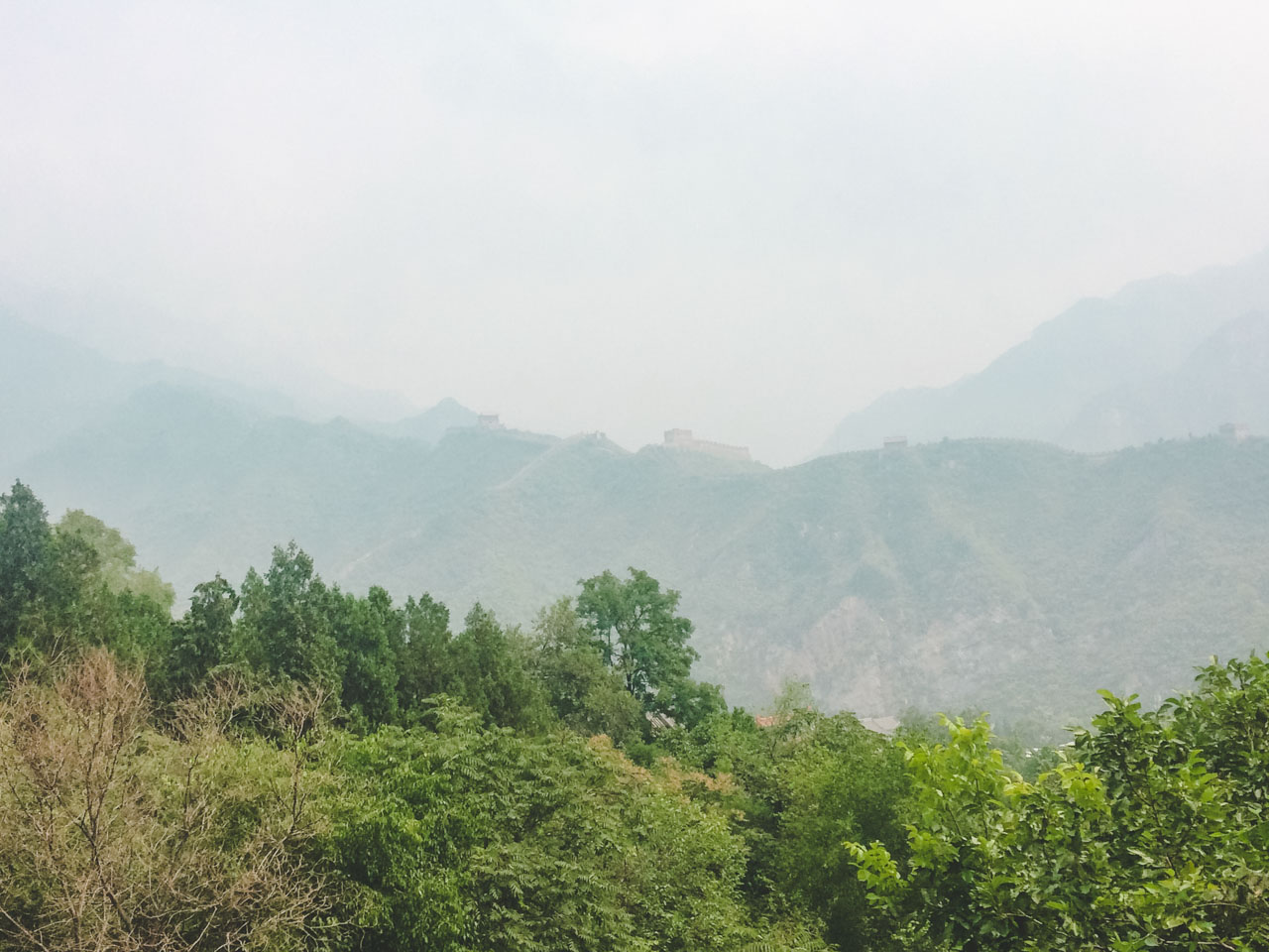 Fog-covered Juyongguan section of the Great Wall of China