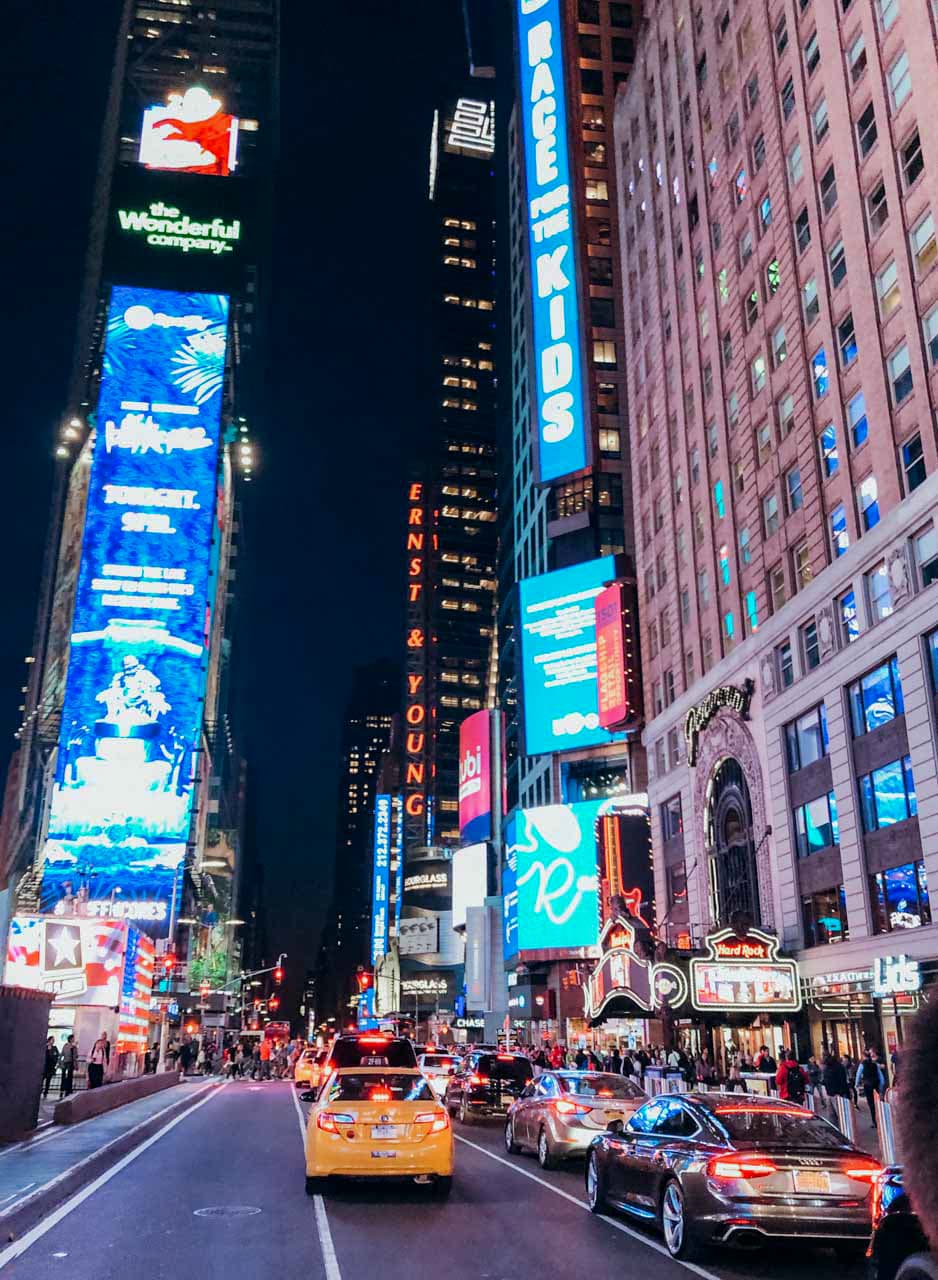 A view of Times Square at night
