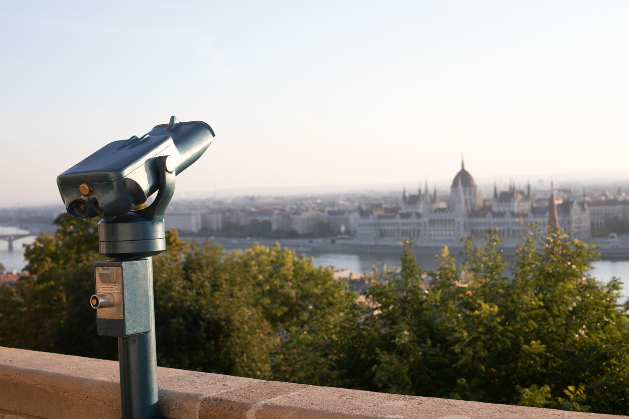 Binoculars on the wall of Fisherman's Bastion in Budapest, Hungary