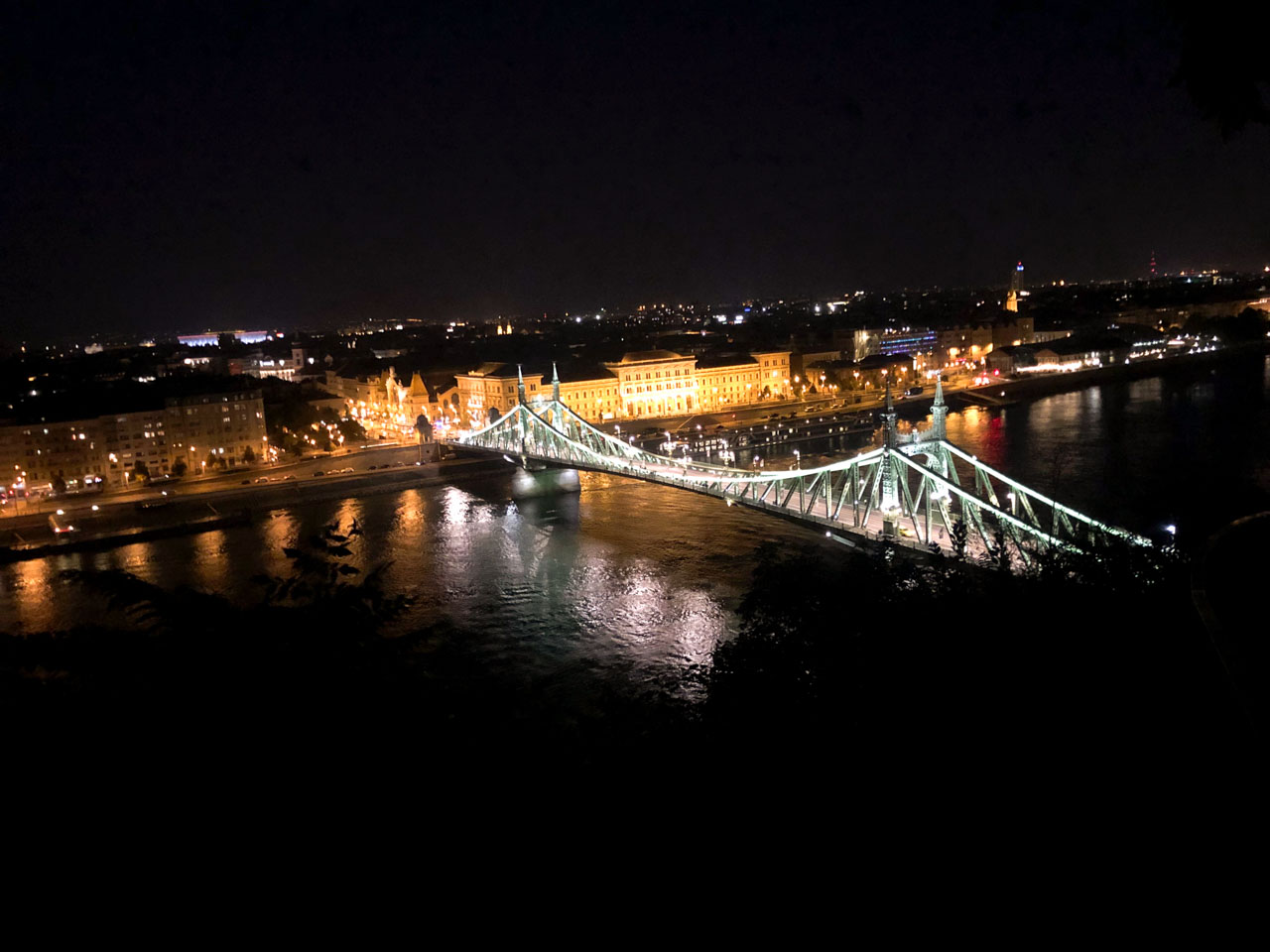 Szabadság / Liberty Bridge in Budapest seen from Gellért Hill at night