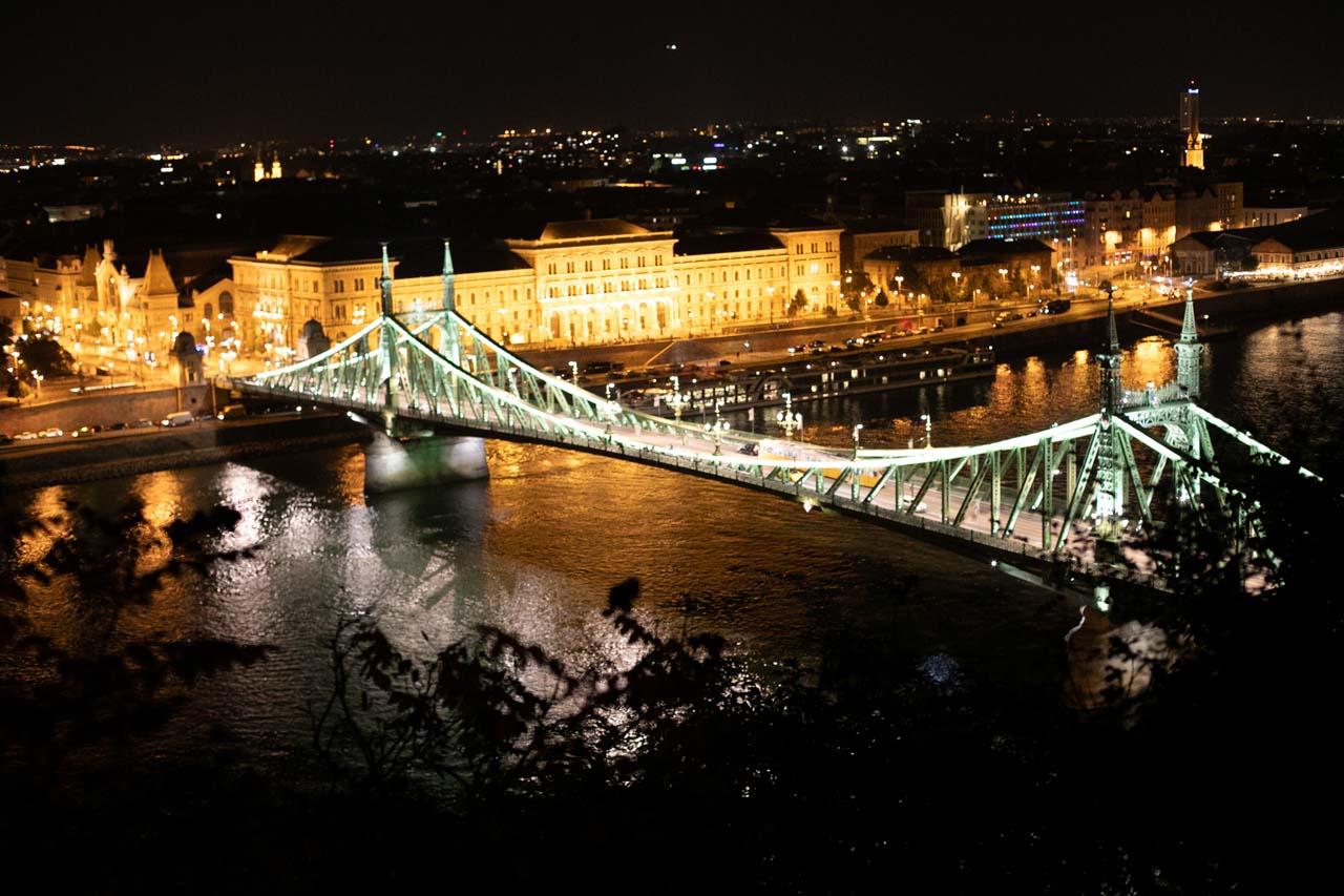 Szabadság / Liberty Bridge in Budapest seen from Gellért Hill at night