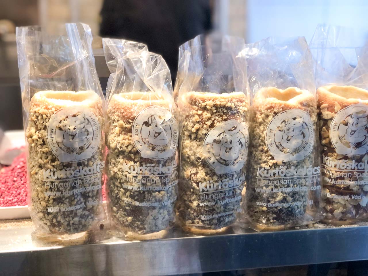 Chimney cakes inside Molnár’s kürtőskalács in Budapest