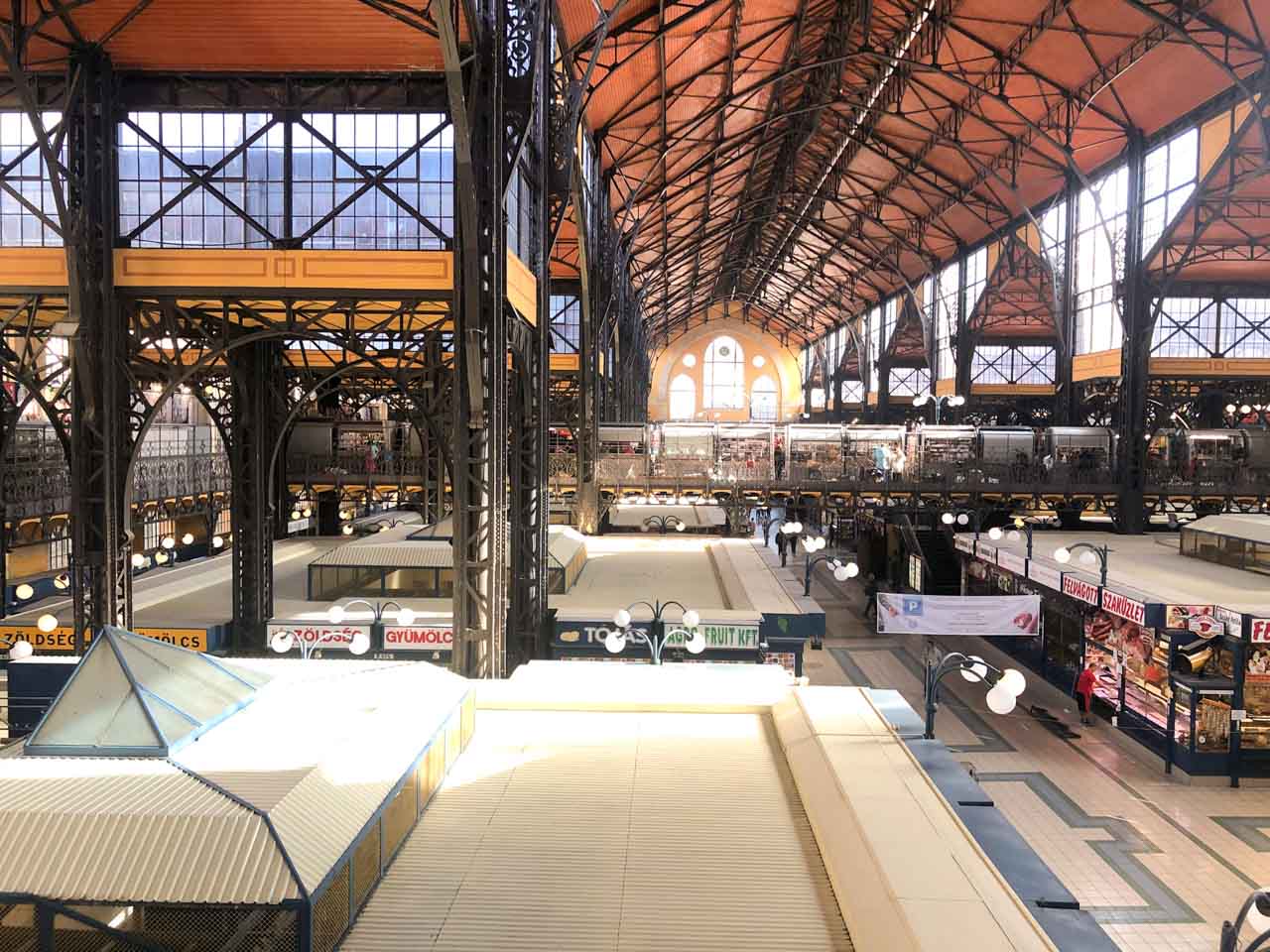 Stalls inside the Great Market Hall in Budapest, Hungary
