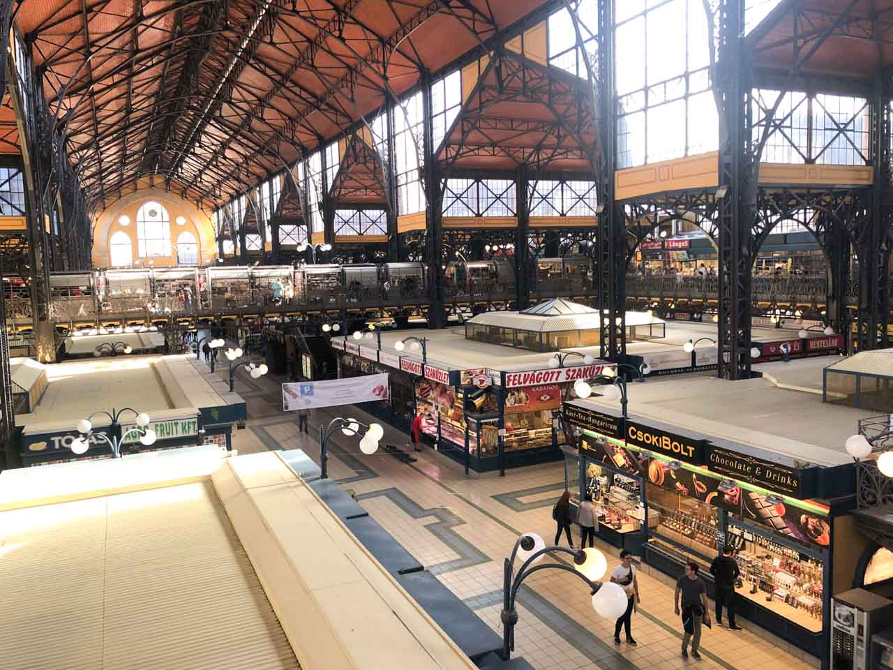 Stalls inside the Great Market Hall in Budapest, Hungary