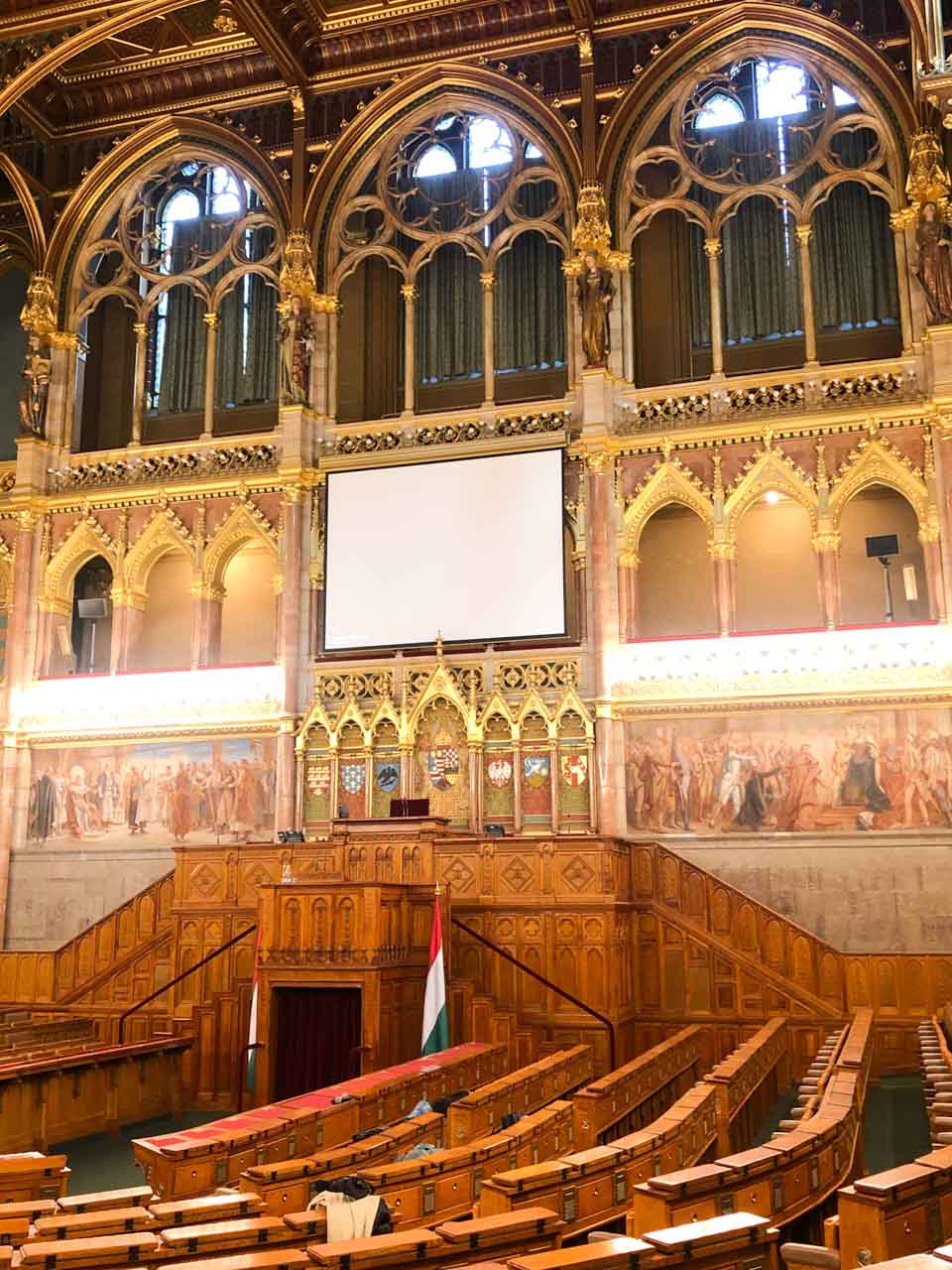 The former Chamber of Peers inside the Hungarian Parliament building