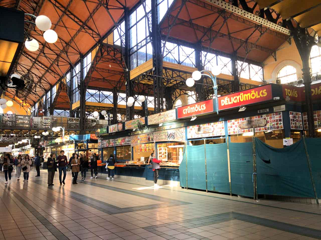 Stalls inside the Great Market Hall in Budapest, Hungary