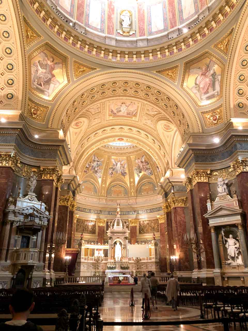 The inside of St. Stephen's Basilica in Budapest, Hungary