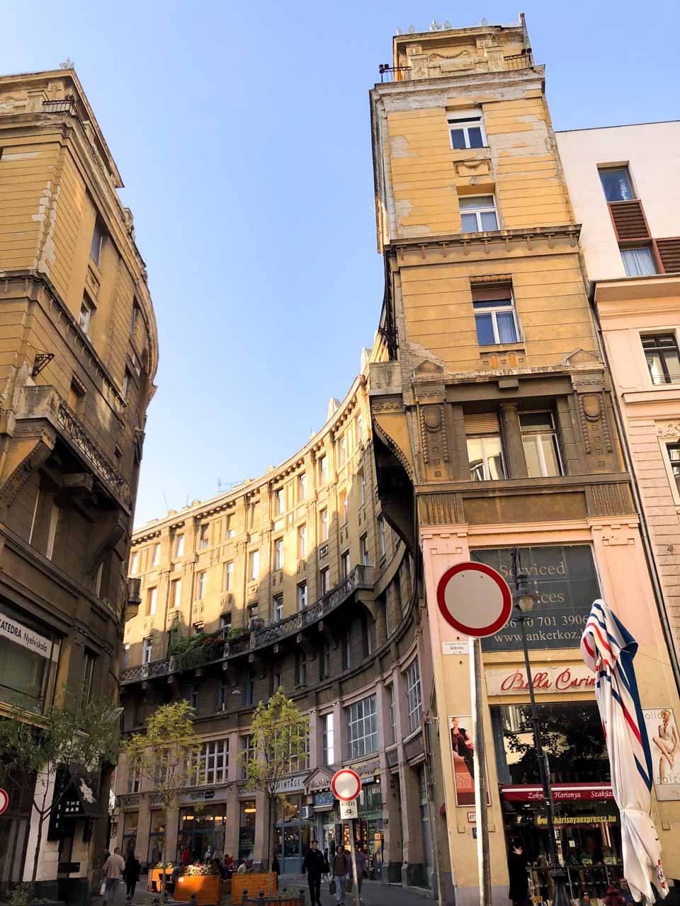 A curved street in Budapest, Hungary